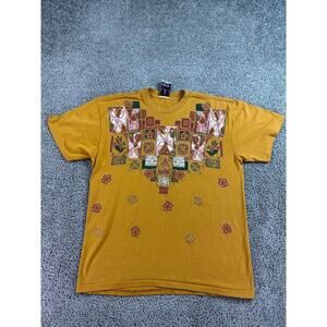 VINTAGE 90s KWBL Los Angeles Shirt Mens L Orange Glitter Print Single Stitch